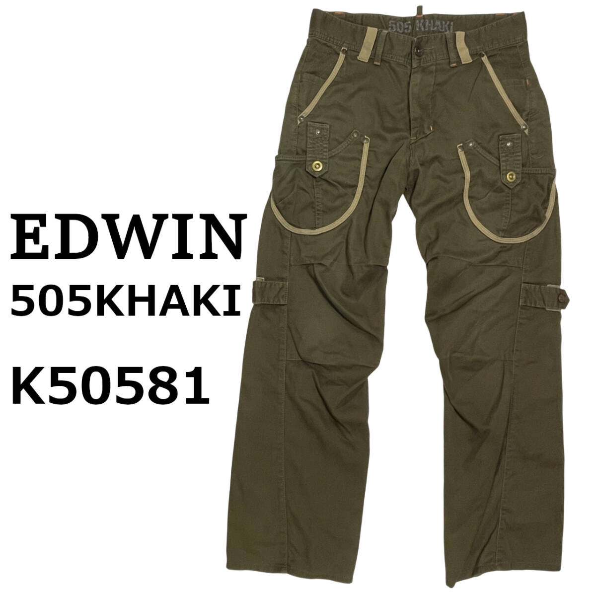 EDWIN エドウィン 505 KHAKI size.M (約83cm W33相当) K50581 ミリタリーカーゴ シンチバック ワークパンツ メンズ チノパンツ拍卖