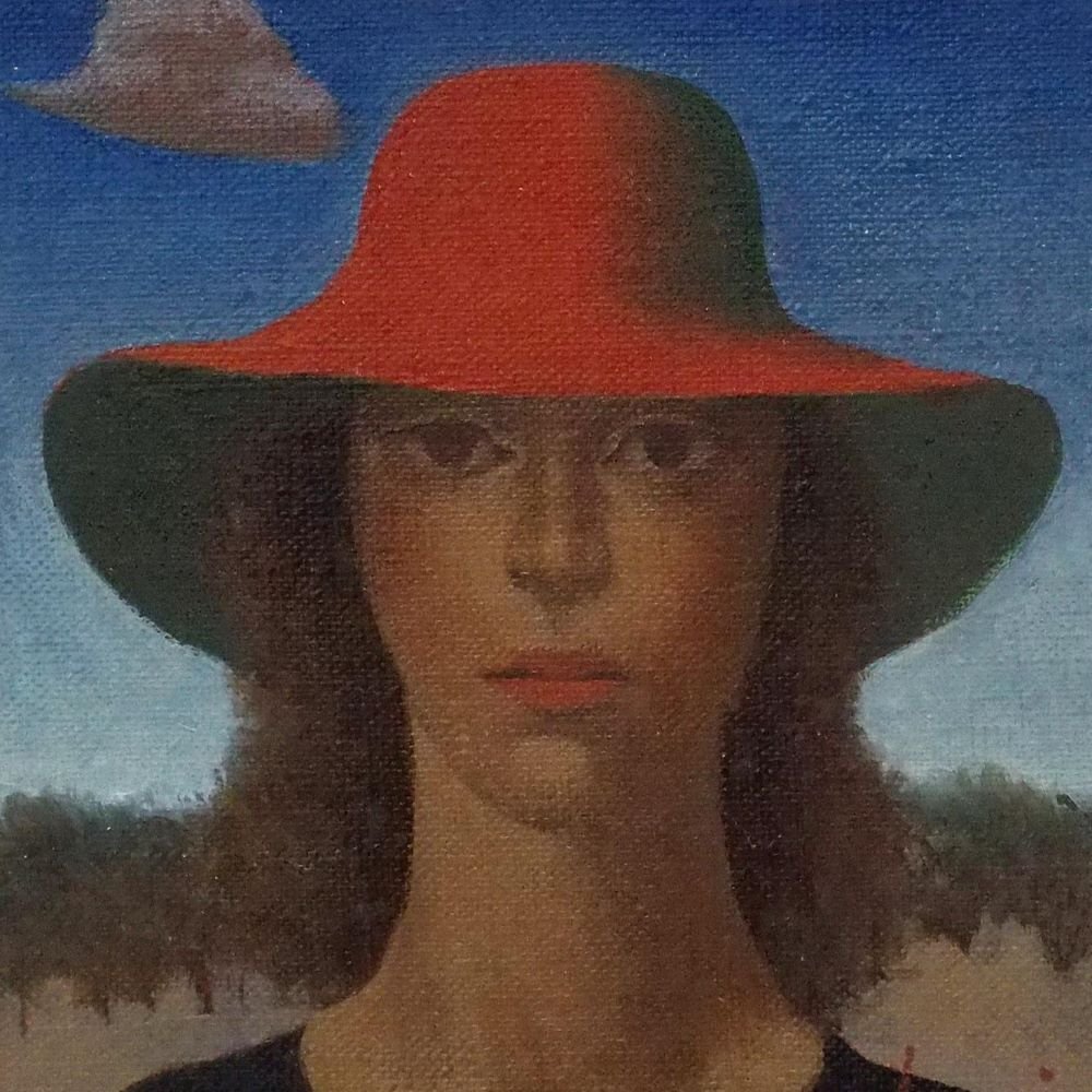 国領経郎 「赤い帽子」 /キャンバスに油彩0号/飾りやすいサイズ/芸術院会員/日展常務理事/日本芸術院賞/勲三等瑞宝章/真作保証/ENCHANTE拍卖