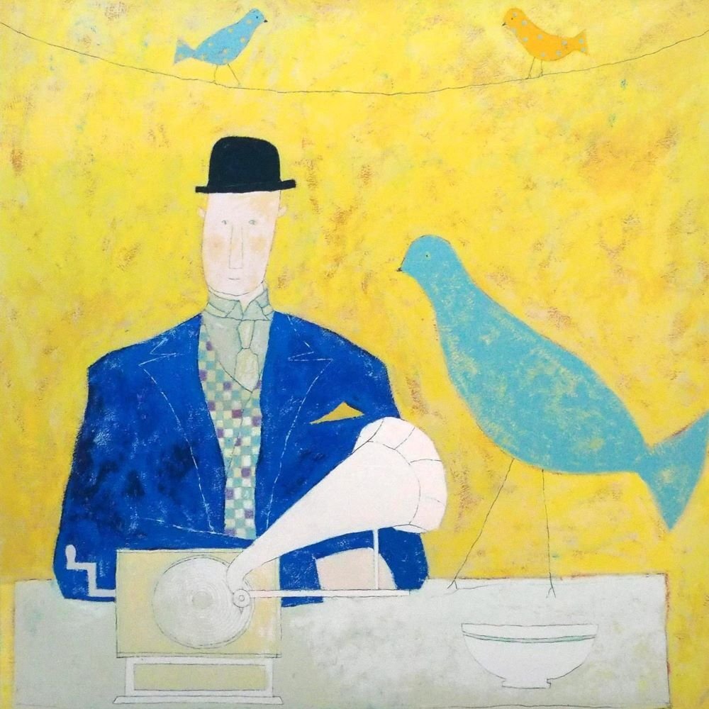 アノラ・スペンス 「ミュージカルバード」/シルクスクリーン/直筆サイン有り/大判/独自の温かみのある色彩/イギリス出身/真作保証/ENCHANTE拍卖