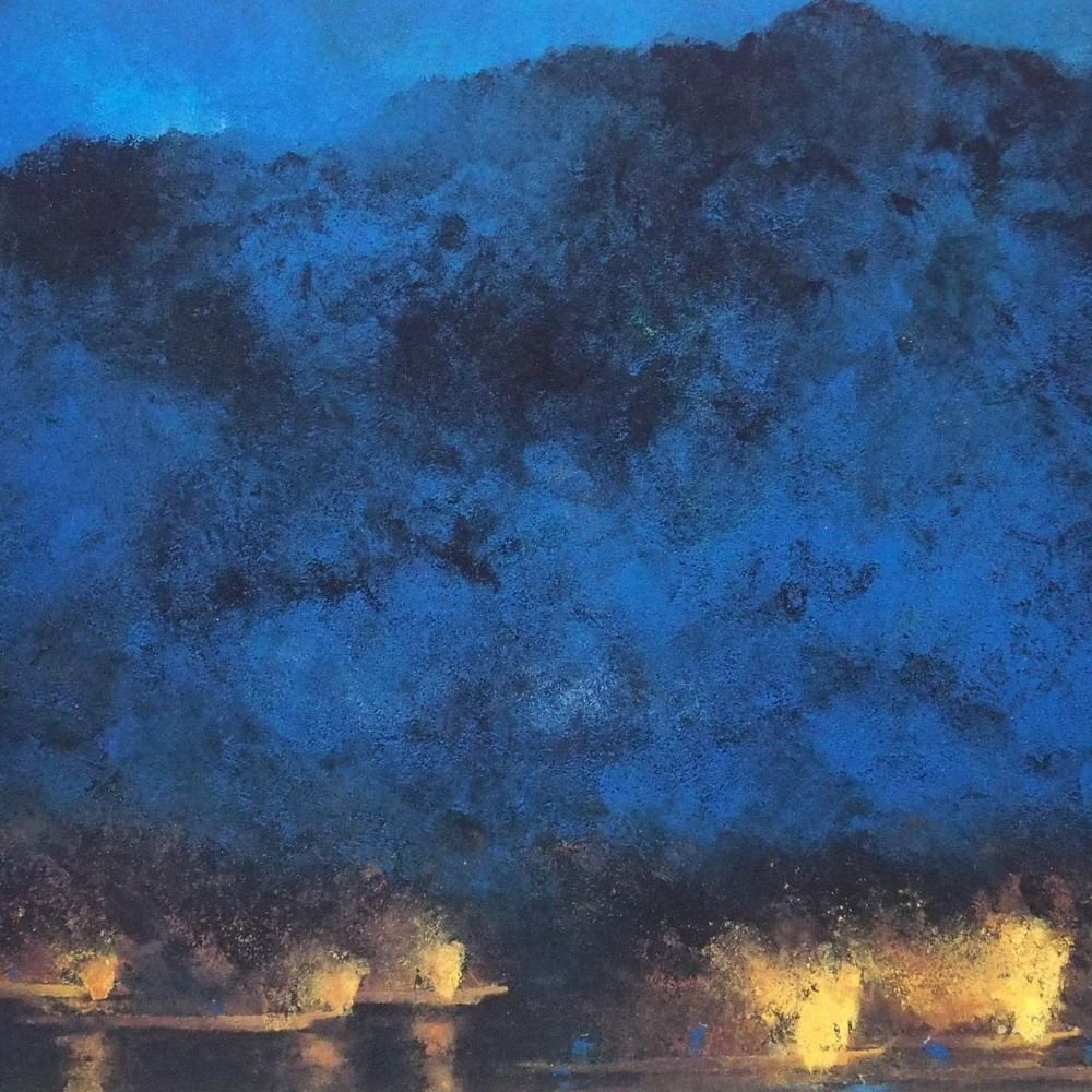 加藤東一 「漁火」 /複製版画/版上サイン有り/共同印刷発行/兄:日本画家 加藤栄三/師:山口蓬春/勲二等瑞宝章/真作保証/ENCHANTE拍卖