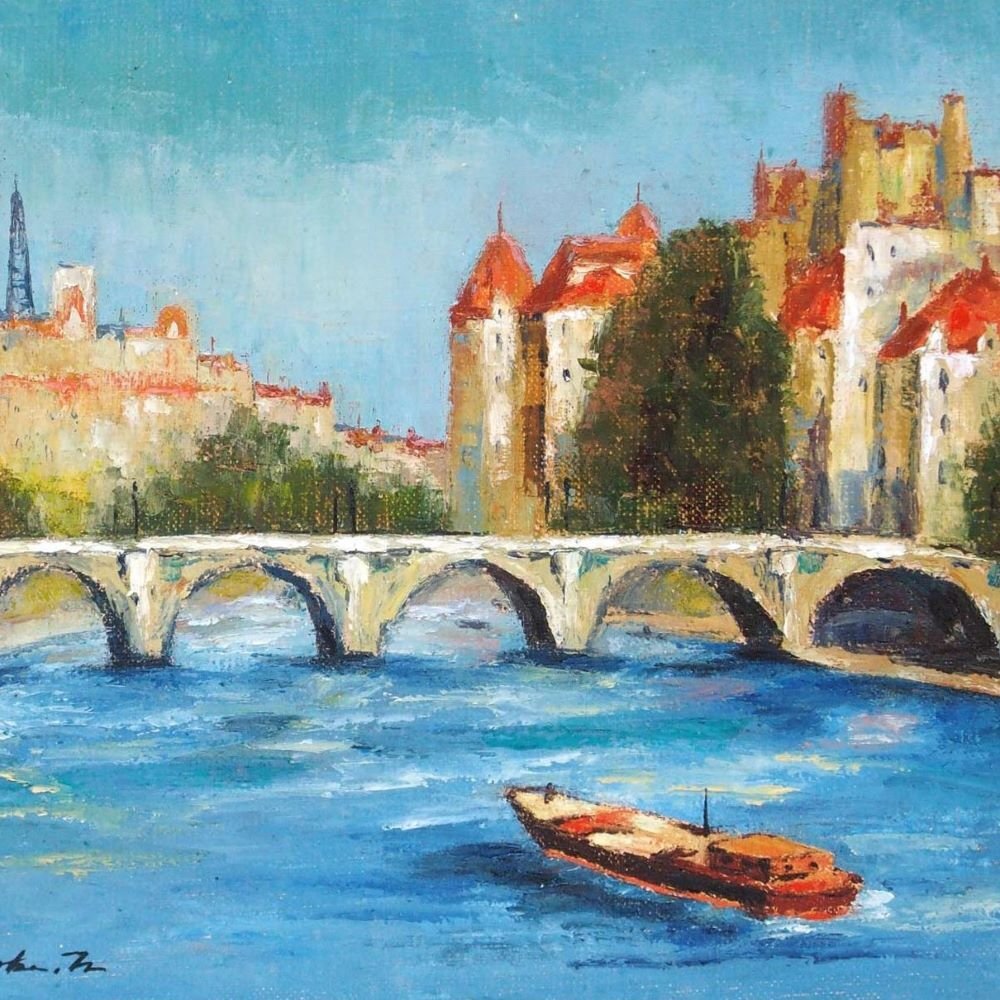 野崎弘之 「セーヌ川のポンヌフ」 /キャンバスに油彩4号/日本美術家連盟会員/大阪府美術家協会会員/新協美術会会員/真作保証/ENCHANTE拍卖