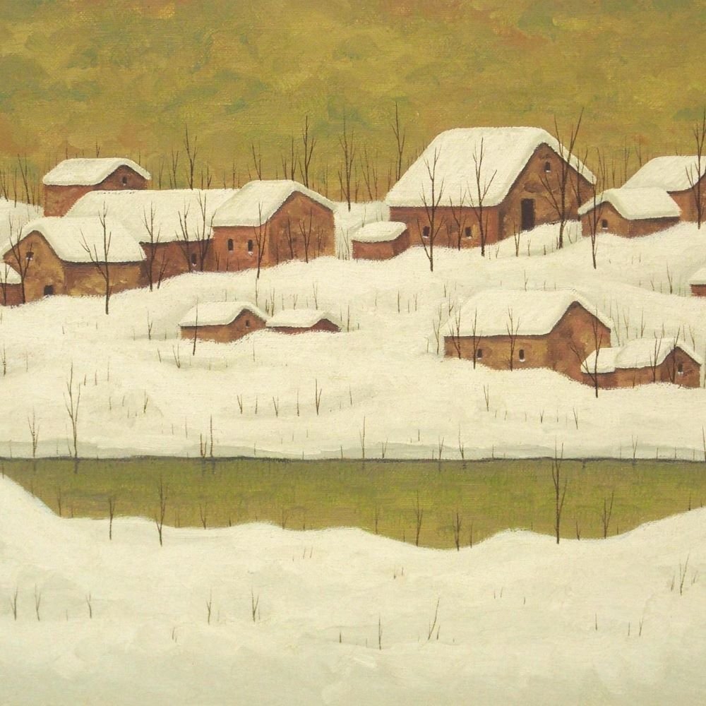 福井良之助「冬の村」 /キャンバスに油彩3号/人気の雪景色の図柄/師:島野重之/2023年美術年鑑洋画物故欄:号130万円/真作保証/ENCHANTE 拍卖