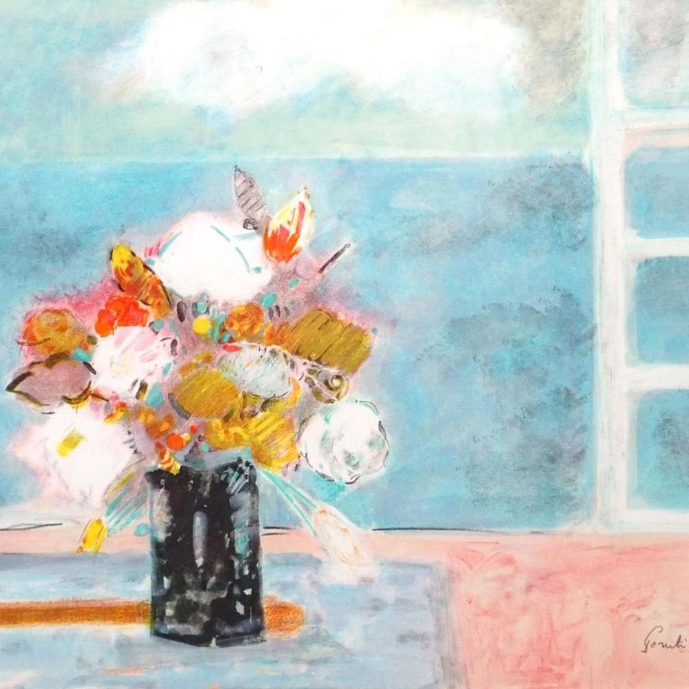 ジル・ゴリチ 「ブーケオンブルー」 /リトグラフ/直筆サイン有り/ポール・アイズピリの長男/半具象/真作保証/ENCHANTE拍卖