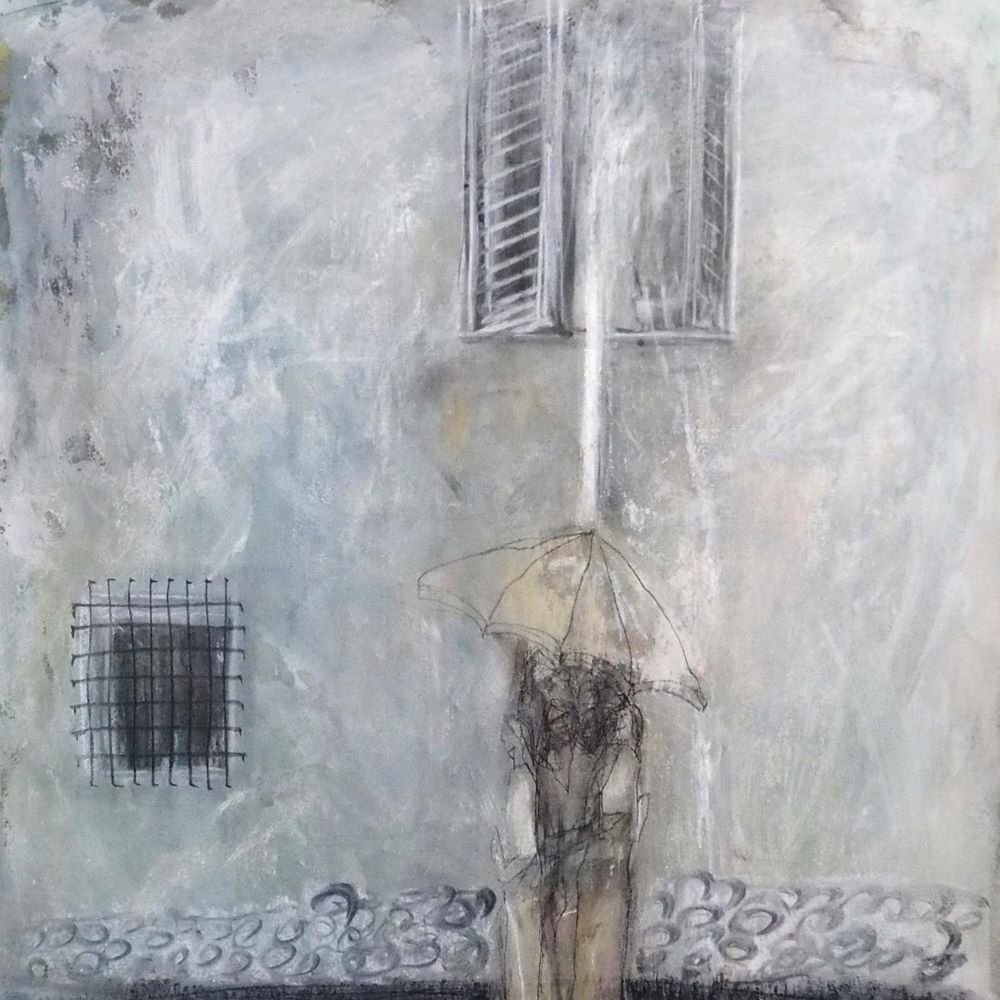 戸田圭介 「海辺の噴水(ビーゴ)」 /パステル15号大/兜屋画廊シール有り/1972年スペイン美校・マドリード大学修学真作保証/ENCHANTE拍卖