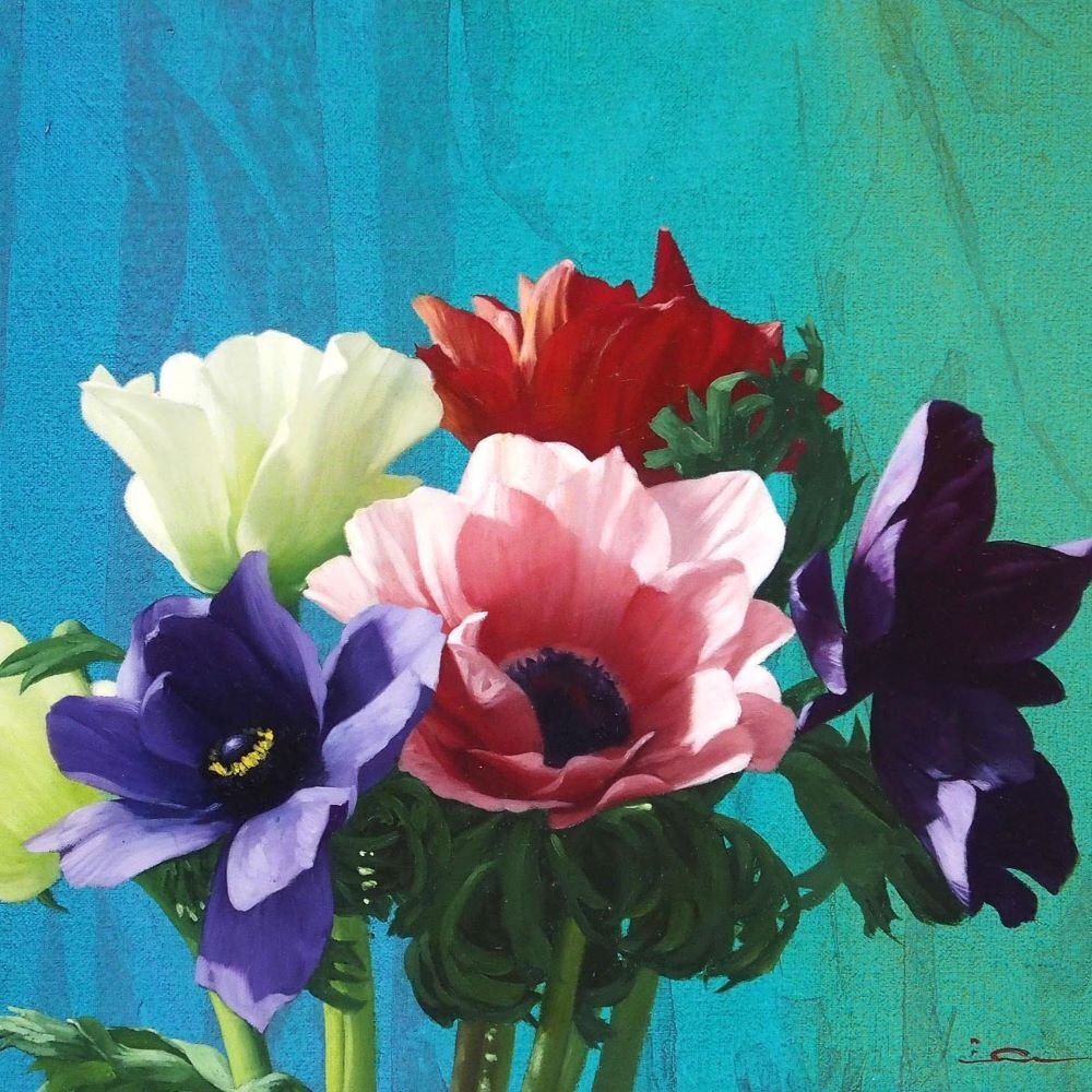 清水悦男 「花」 /キャンバスに油彩3号/飾りやすいサイズ/写実/リアル/多摩美大学院修了/「オール讀物」の表紙絵担当/真作保証/ENCHANTE拍卖