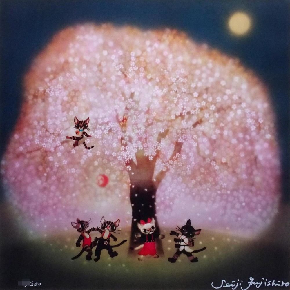 藤城清治 「夜桜」 /リトグラフDX版/直筆サイン有り/日本を代表する影絵作家/師:猪熊弦一郎、脇田和/勲四等旭日小綬章/真作保証/ENCHANTE拍卖