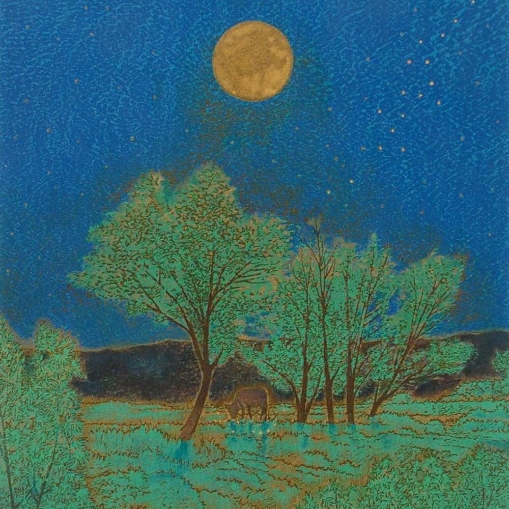 福王寺一彦 「月の光の中に」 /手彩色入りオリジナルリトグラフ/直筆サイン・印有り/2002年制作/師:父、福王寺法林/真作保証/ENCHANTE拍卖