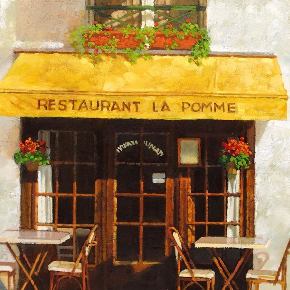戎鳴岐(ジュウメイキ) 「小さいレストラン パリ」 /キャンバスに油彩4号/2008年制作/飾りやすいサイズ/中国上海生まれ/真作保証/ENCHANTE拍卖