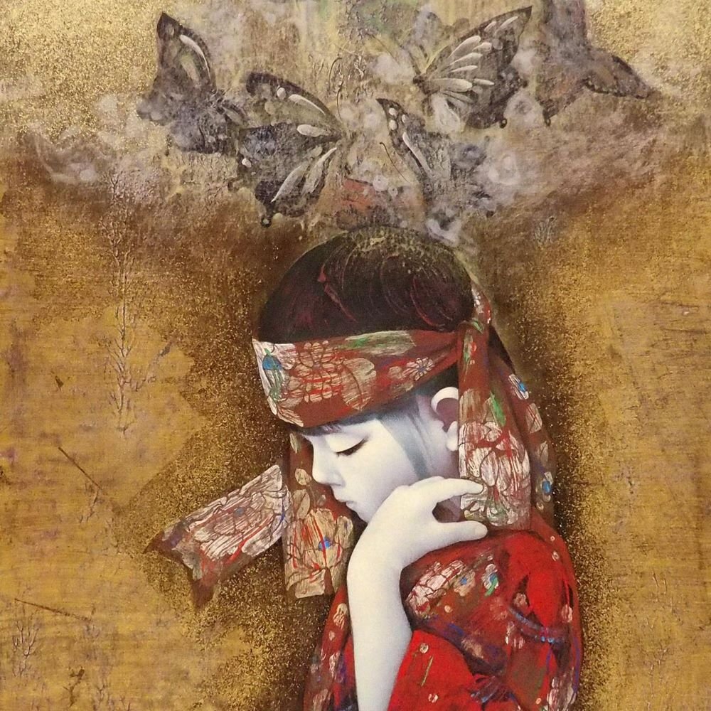 智内兄助 「夜来蝶」 /板に貼付けた紙にアクリル6号/印・サイン・共シール有り/やらいちょう/革新的な表現方法/真作保証/ENCHANTE拍卖