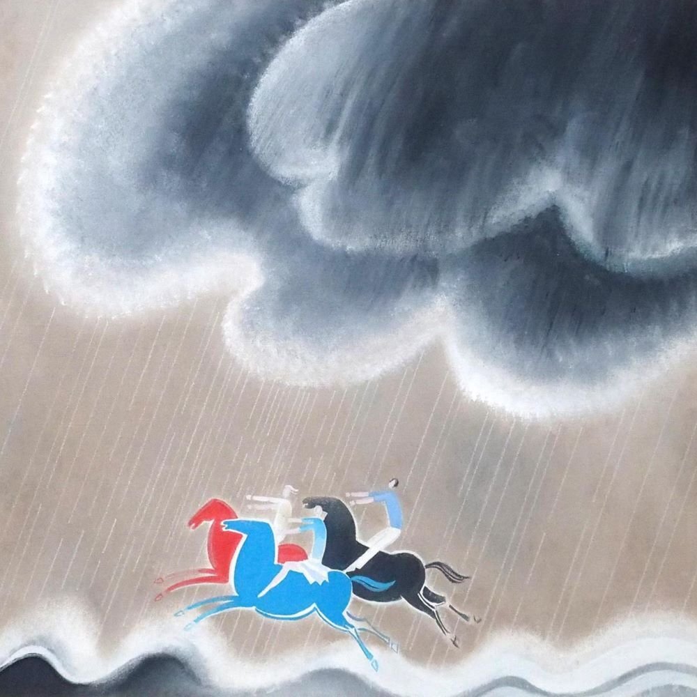 アルベール・ザバロ 「嵐の中の3人の騎士」 /キャンバスに油彩20号/大判作品/師:ウンターステラー、ブリアンション/真作保証/ENCHANTE拍卖