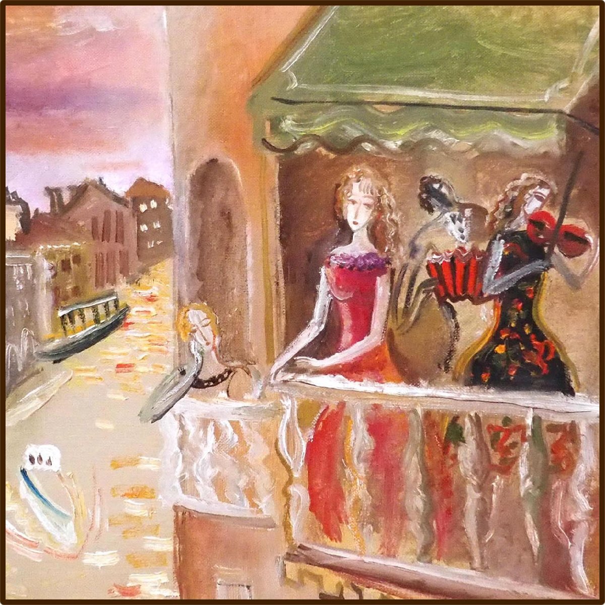 織田広比古 「バルコニーのひととき」 /油彩6号/繊細な女性とパリの風景/織田広喜の長男/二科会会員/真作保証/ENCHANTE拍卖