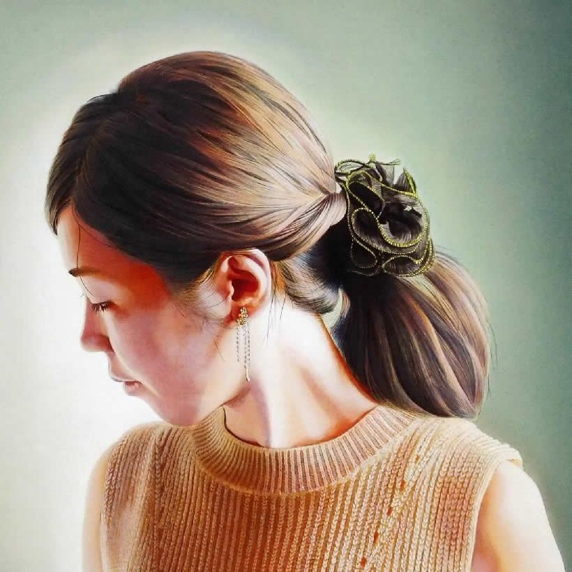 有吉宏朗「横顔の女性像」 /キャンバスに油彩・鉛筆8号/日動画廊シール有り/写実絵画/リアリズム/春陽会会員/真作保証/ENCHANTE拍卖