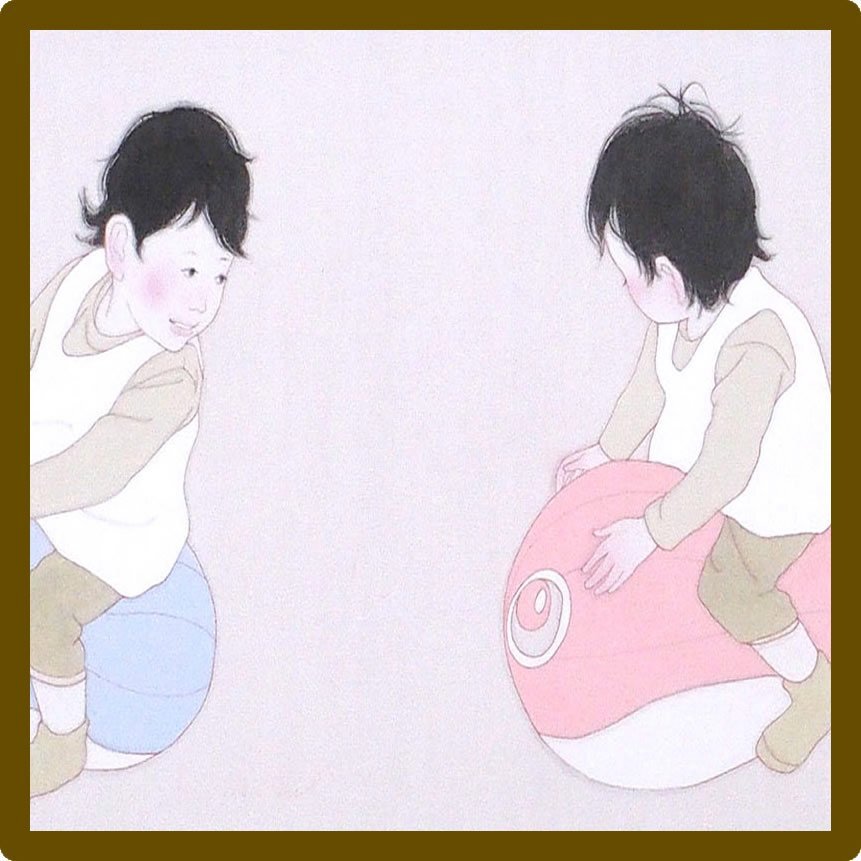 竹林柚宇子 「ぐらぐら」 /綿布に彩色/印・共シール有り/変型25号/横長大判作品/自身の子供をモデルに描く/スギモト/真作保証/ENCHANTE拍卖