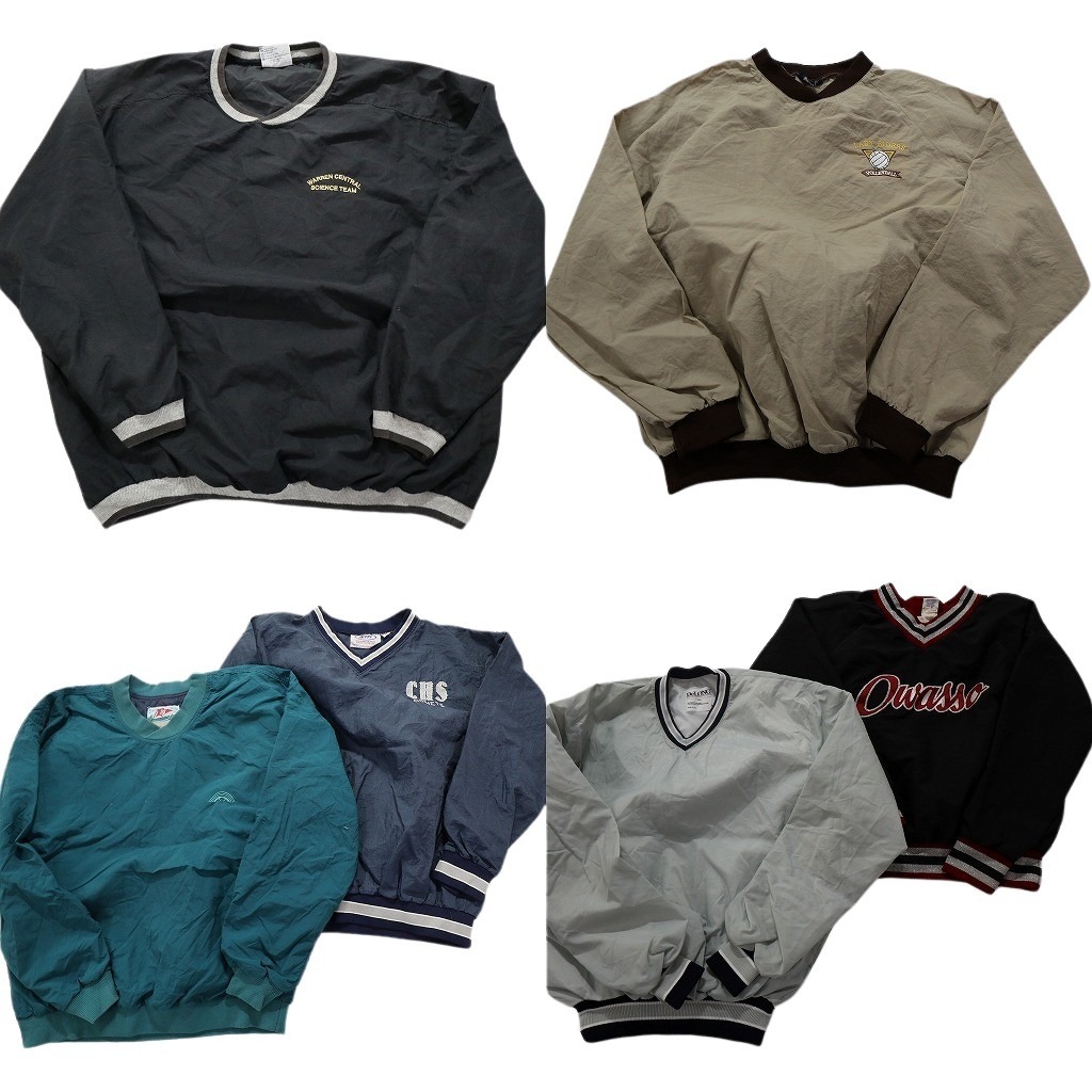 古着卸 まとめ売り USA製 ナイロンプルオーバー ジャケット 6枚セット (メンズ M /L /XL ) Vネック 刺 バレーボール 中古 古着 NC1438拍卖