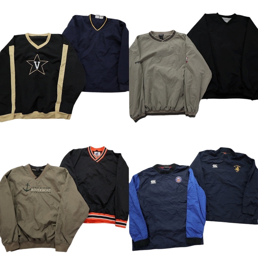 古着卸 まとめ売り ナイロンプルオーバー ジャケット 8枚セット (メンズ L /XL ) 無地 切替 Vネック カンタベリー 中古 古着 NC1511拍卖