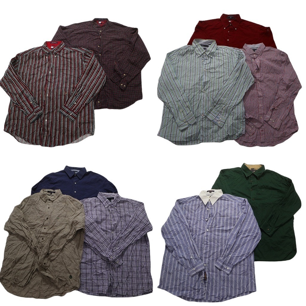 古着卸 まとめ売り トミーヒルフィガー 長袖シャツ 10枚セット (メンズ XL ) チェック ストライプ 無地 ボタンダウン NC1699 1円スタート拍卖
