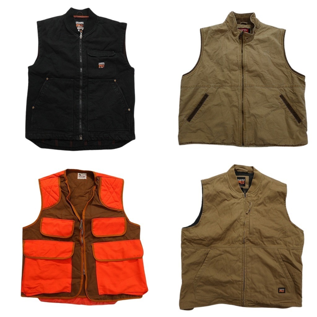 古着卸 まとめ売り ダック地 ベスト ジャケット 4枚セット (メンズ XL /2XL ) ラングラー スタンドカラー マルチポケット 中古 古着 NC2055拍卖
