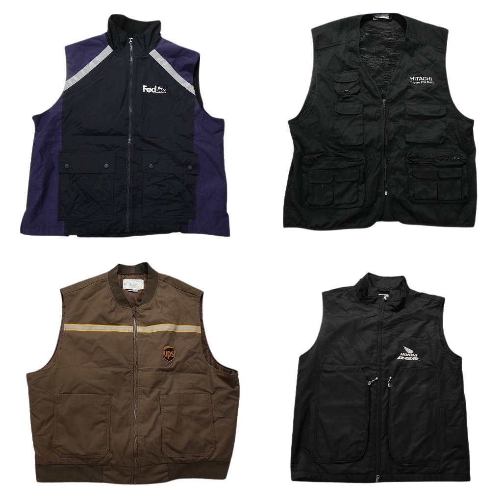 古着卸 まとめ売り 企業ロゴ ベスト ジャケット 4枚セット (メンズ XL /2XL ) ヒタチ ホンダ フェデックス UPS 中古 古着 NC2150拍卖