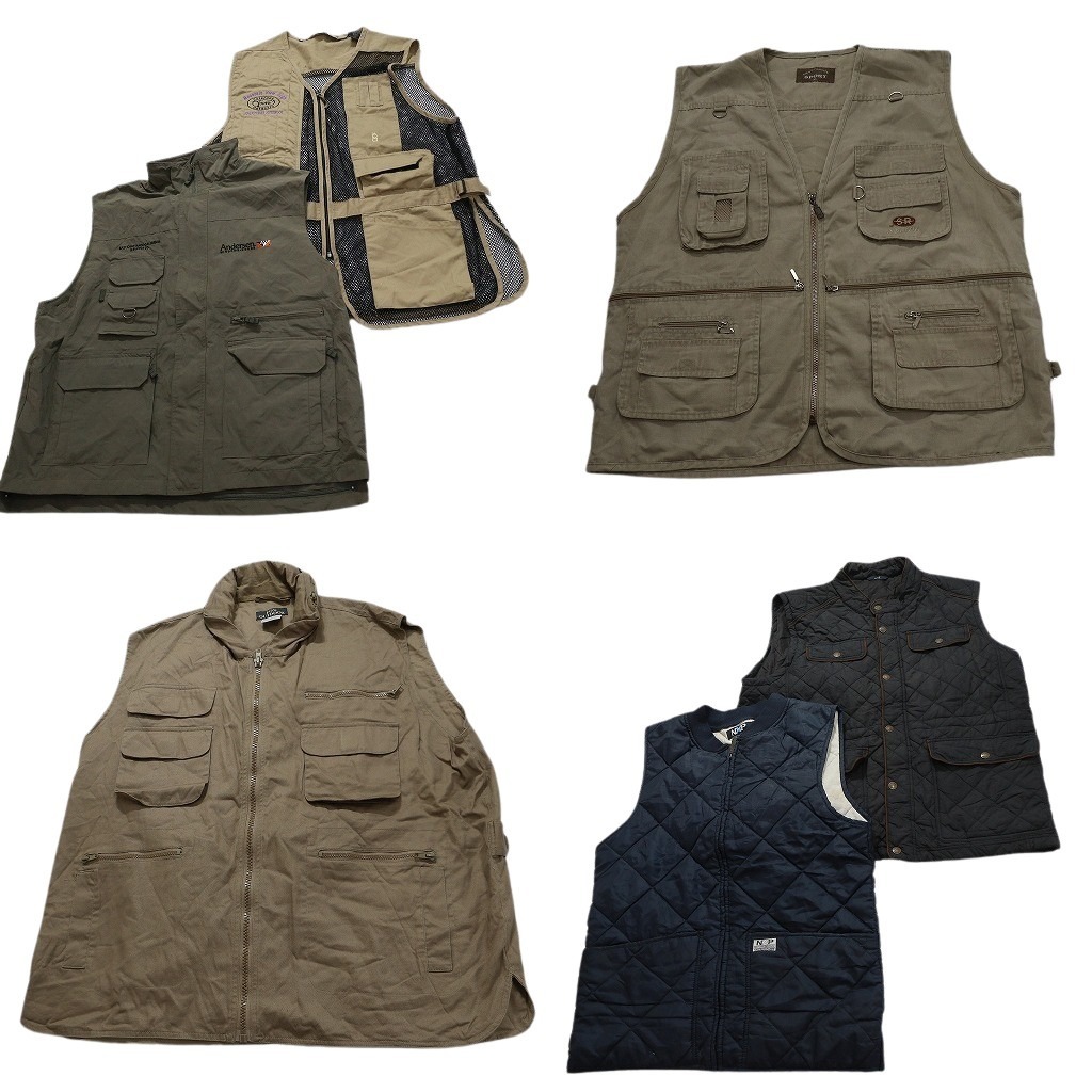 古着卸 まとめ売り ライト ベスト ジャケット 6枚セット (メンズ XL ) メッシュ フィッシング キルティング フルジップ 中古 古着 NC2188拍卖