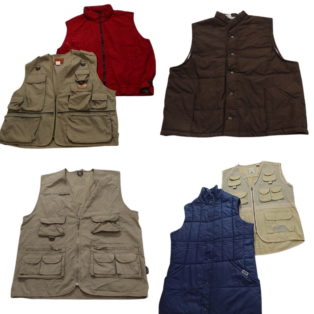 古着卸 まとめ売り ライト ベスト ジャケット 6枚セット (メンズ XL /2XL ) フィッシング メッシュ キルティング 中古 古着 NC2187拍卖