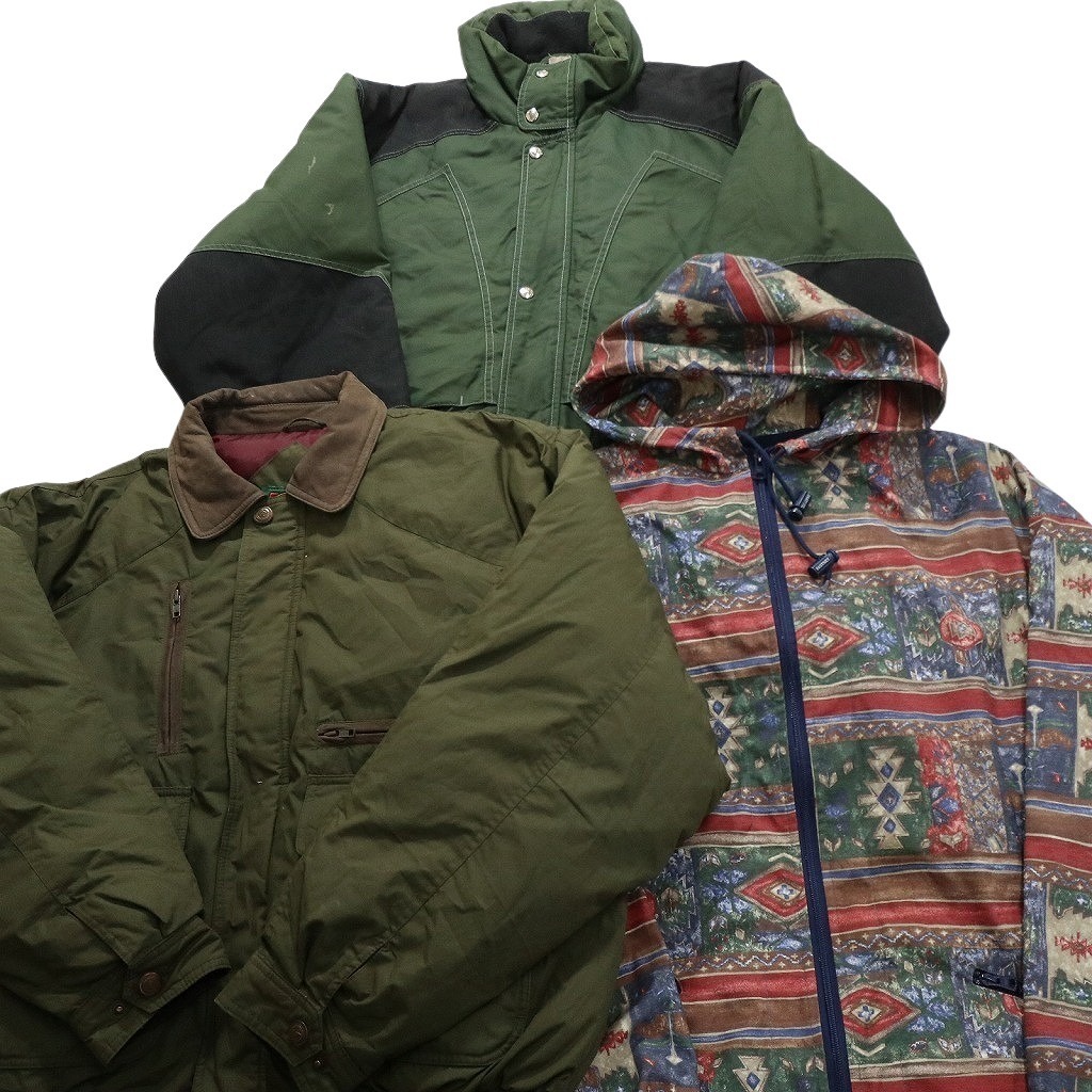 古着卸 まとめ売り ヘビー フルジップ ジャケット 3枚セット (メンズ XL ) 総柄 中綿 襟付き 切替 中古 古着 NC2205 1円スタート拍卖