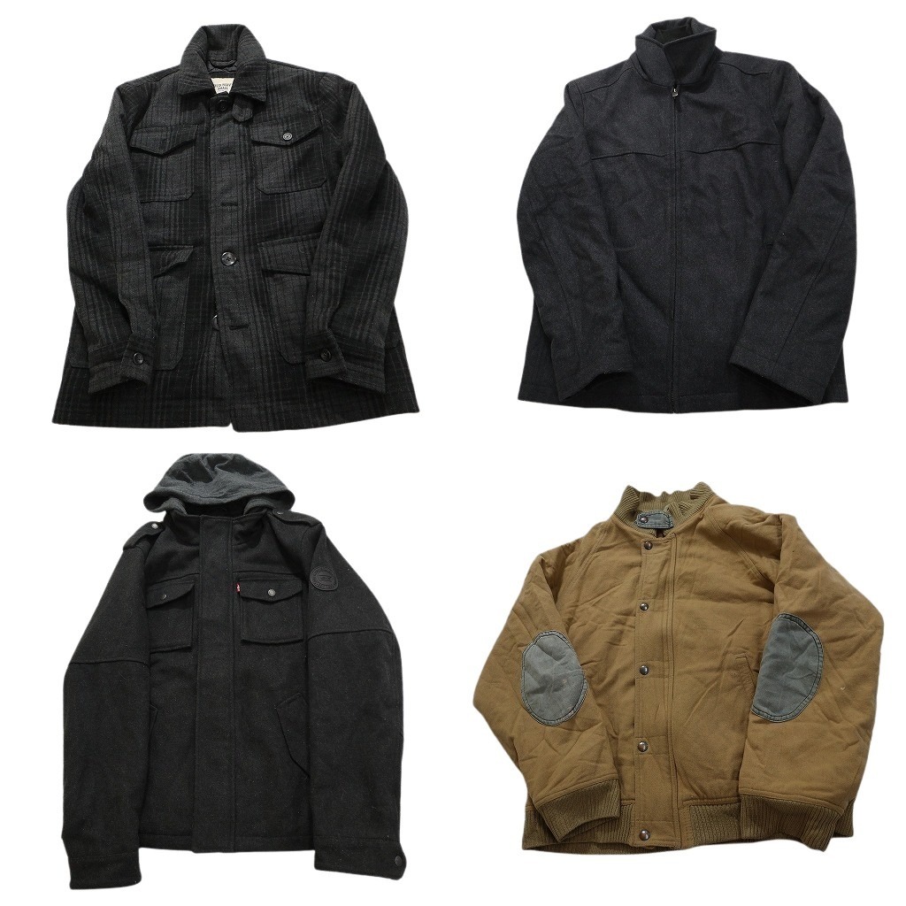 古着卸 まとめ売り ウール ジャケット 4枚セット (メンズ S /M ) エルボーパッチ フーディー 多ポケット エポレット 中古 古着 NC2274拍卖