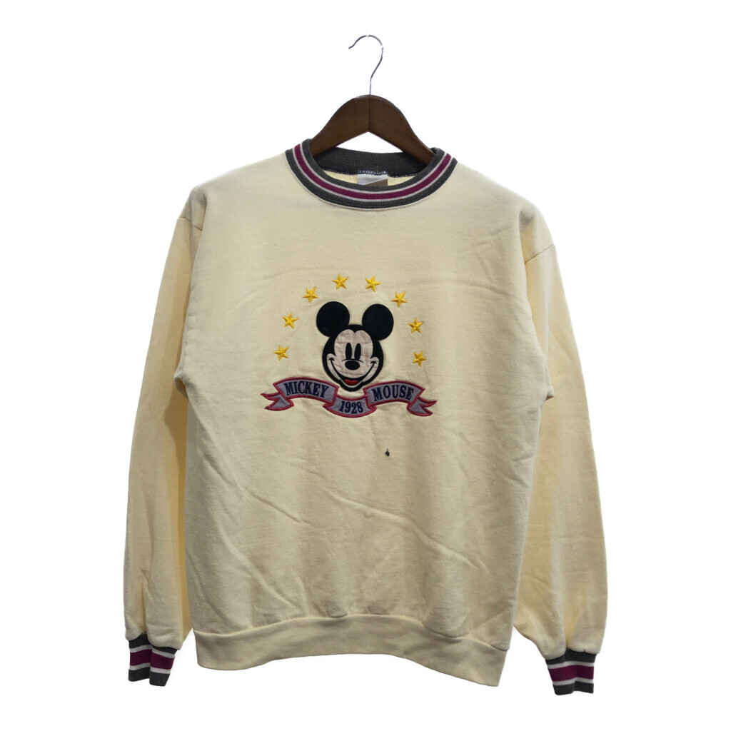 90年代 Disney ディズニー MICKEY&CO. ミッキー マウス スウェット リブボーダー キャラクター アイボリー (メンズ M相当)拍卖