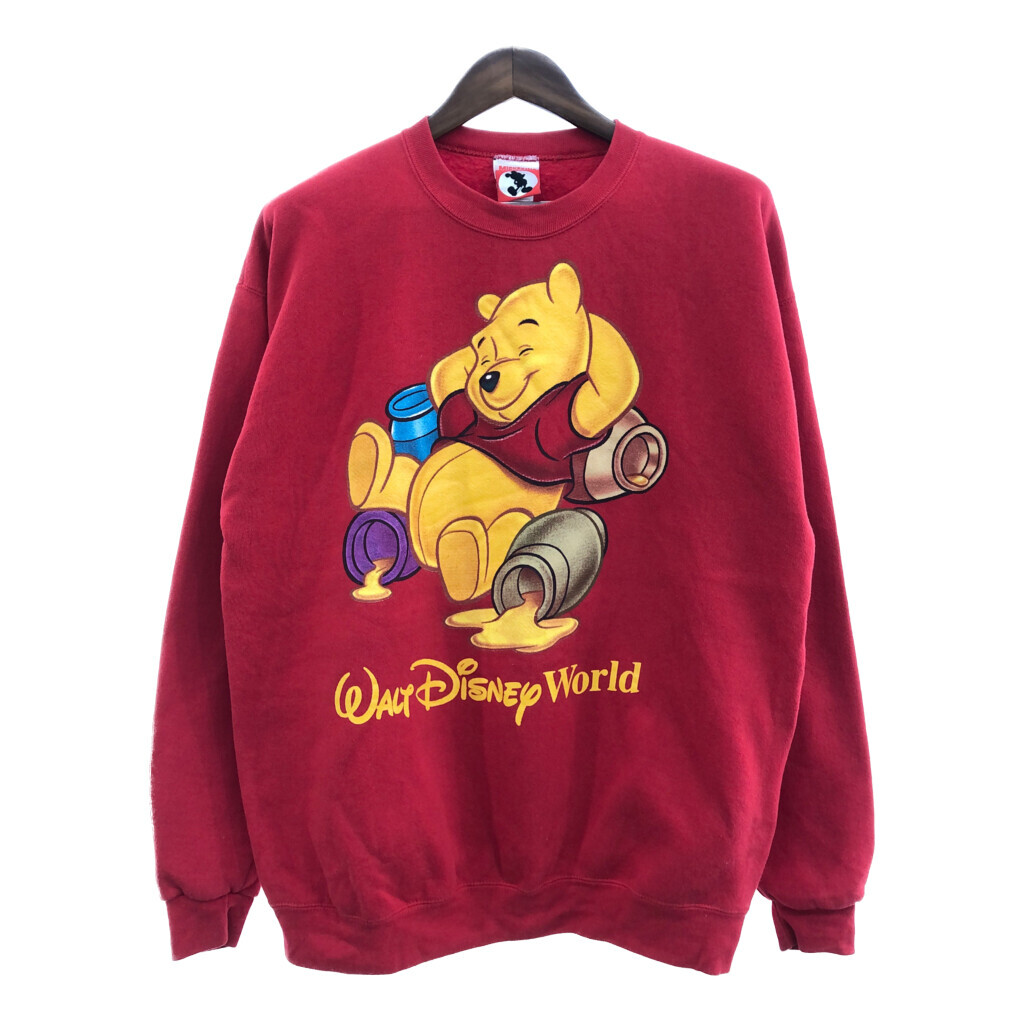 90年代 USA製 Disney ディズニー くまのプーさん Pooh スウェット トレーナー トップス キャラクター レッド (メンズ XL) Q0116拍卖