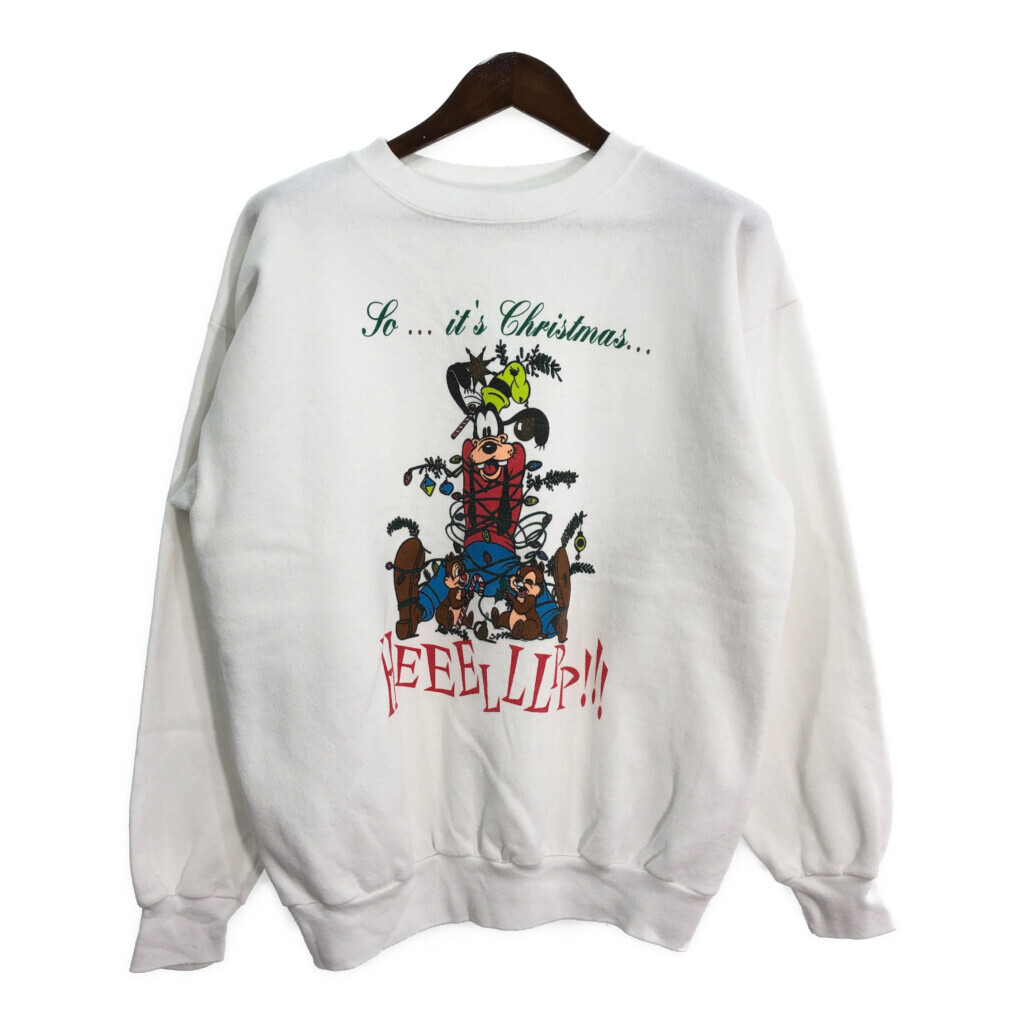 90年代 USA製 Disney ディズニー グーフィー クリスマス スウェット キャラクター ホワイト (メンズ L) 中古 古着 R1937拍卖