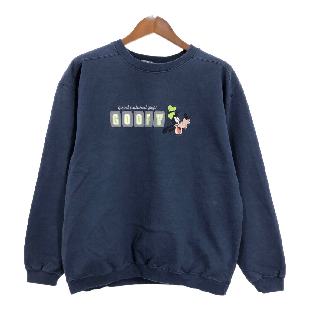 00年代 USA製 Disney ディズニー グーフィー スウェット キャラクター ネイビー (メンズ L) 中古 古着 R3043拍卖