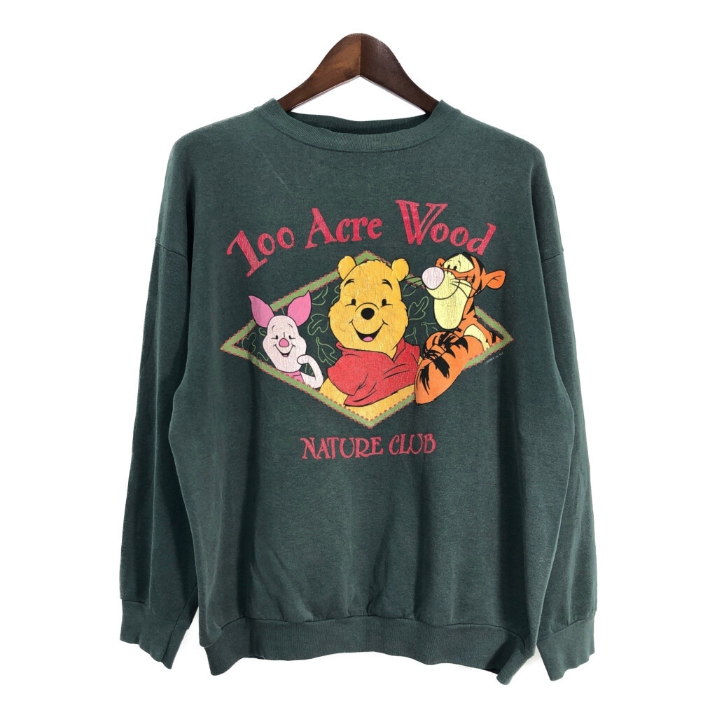 90年代 USA製 Disney ディズニー Pooh くまのプーさん スウェット キャラクター グリーン (メンズ XL) 中古 古着 S4059拍卖
