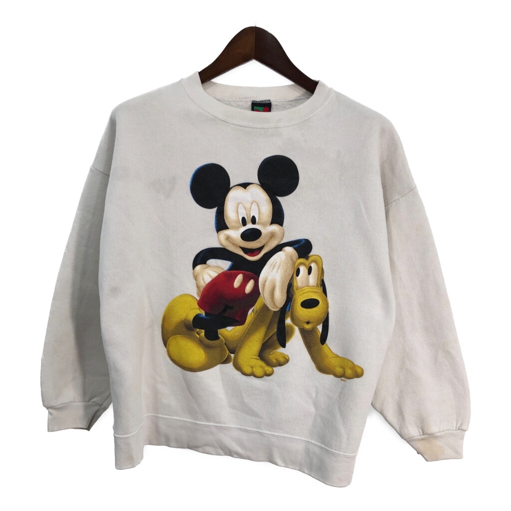 90年代 USA製 Disney ディズニー スウェット キャラクター ミッキーフレンズ ホワイト (メンズ L/XL) 中古 古着 S5851拍卖