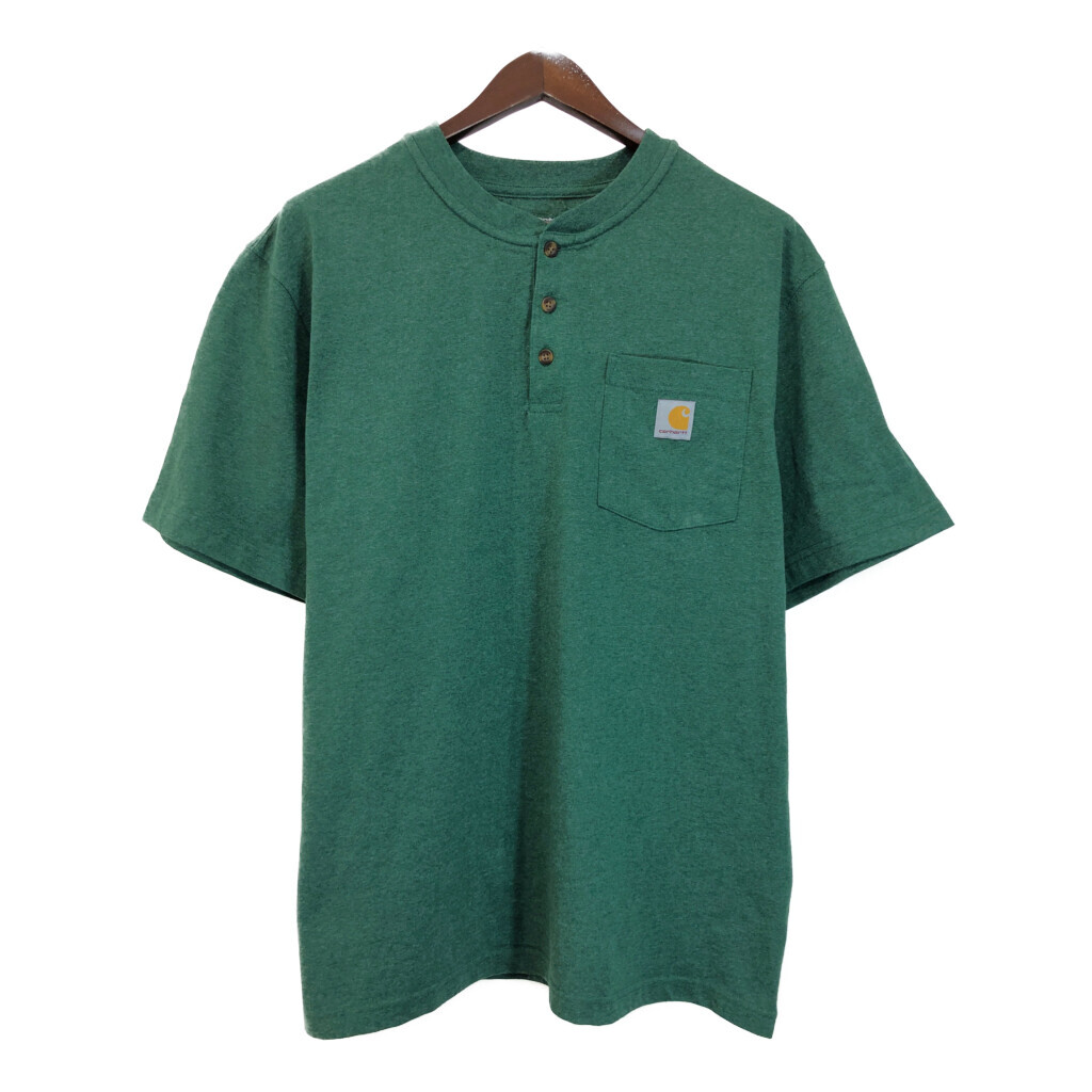 Carhartt カーハート ヘンリーネック ポケットTシャツ グリーン(メンズ L)中古 古着 T8441拍卖