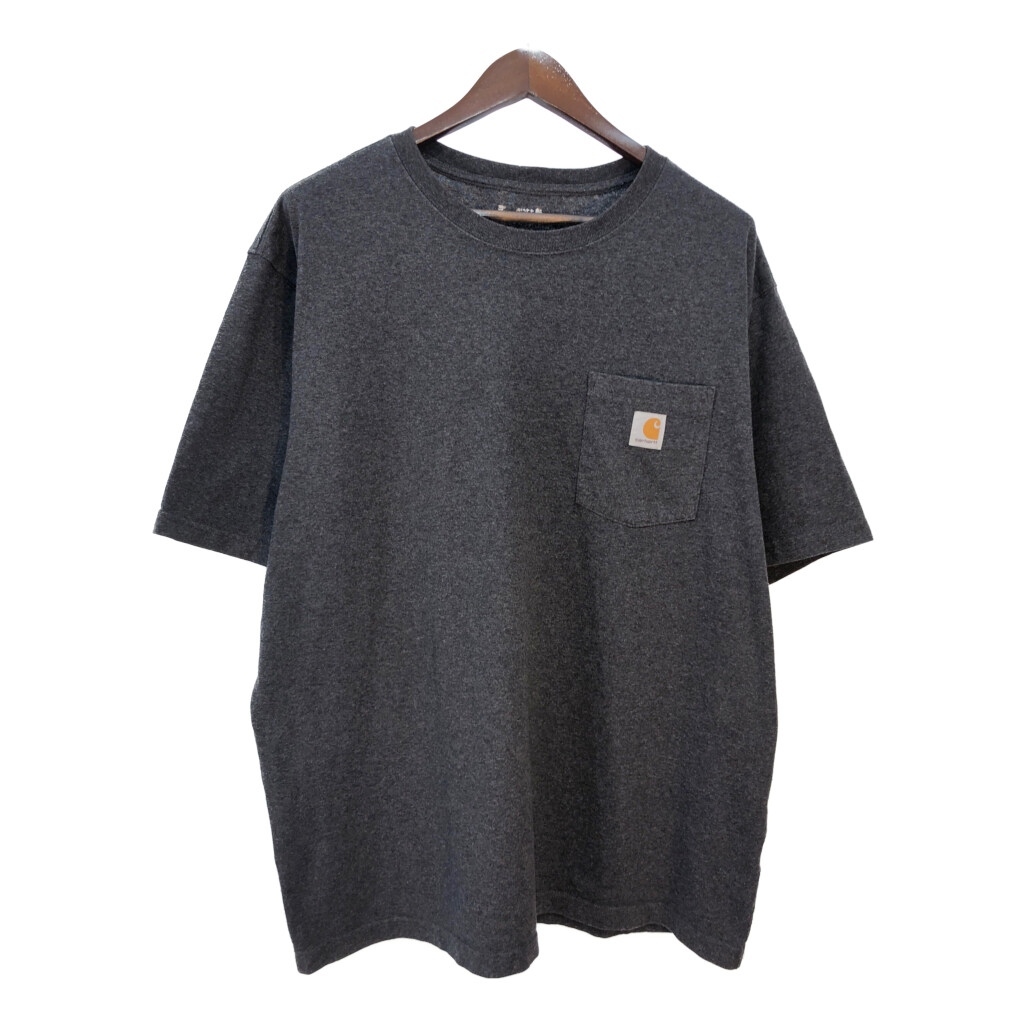 Carhartt カーハート ポケットTシャツ ワンポイントロゴ グレー(メンズ XL)中古 古着 T9011拍卖