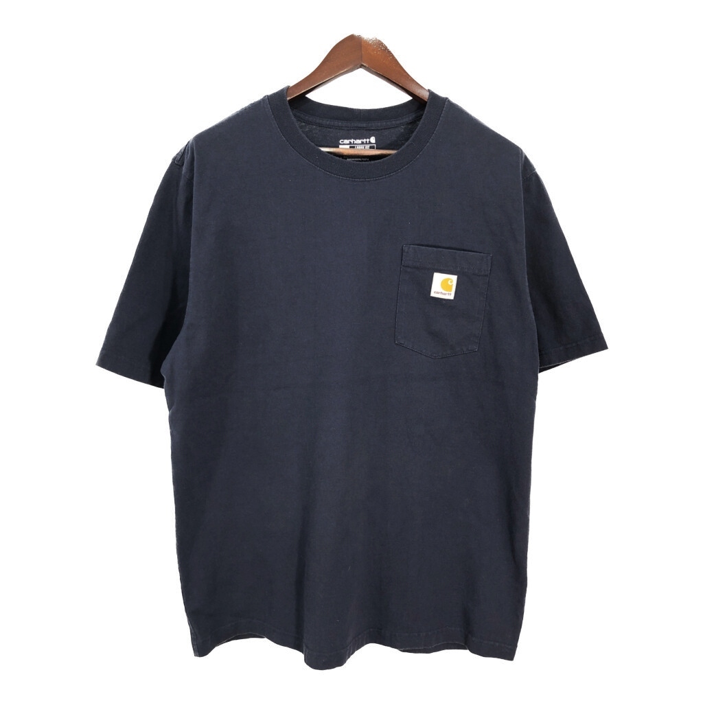 Carhartt カーハート 半袖Tシャツ ワンポイントロゴ ネイビー(メンズ L)中古 古着 T9161拍卖