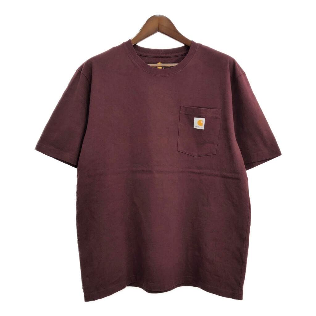Carhartt カーハート ポケットTシャツ ワンポイントロゴ ワインレッド(メンズ L)中古 古着 T9334拍卖