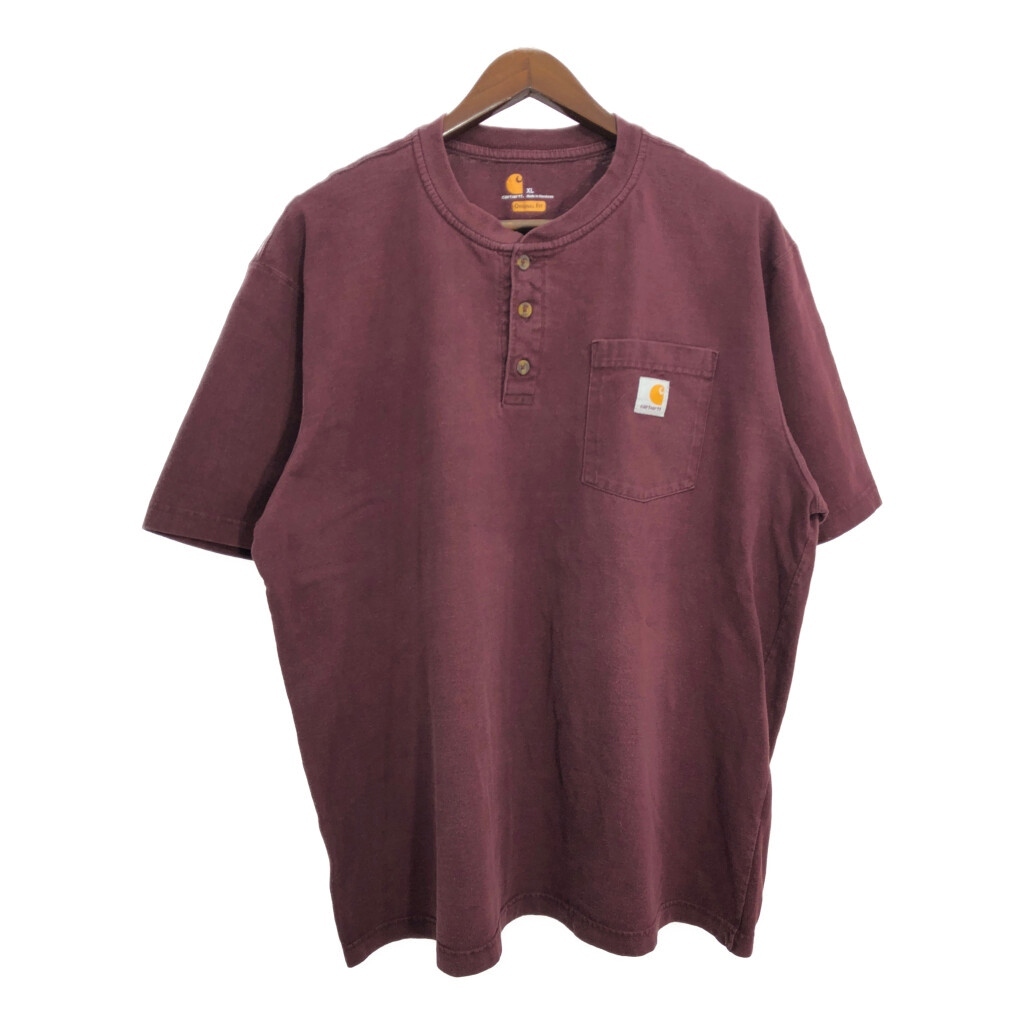 Carhartt カーハート ヘンリーネック ポケットTシャツ ワインレッド(メンズ XL)中古 古着 T9367拍卖