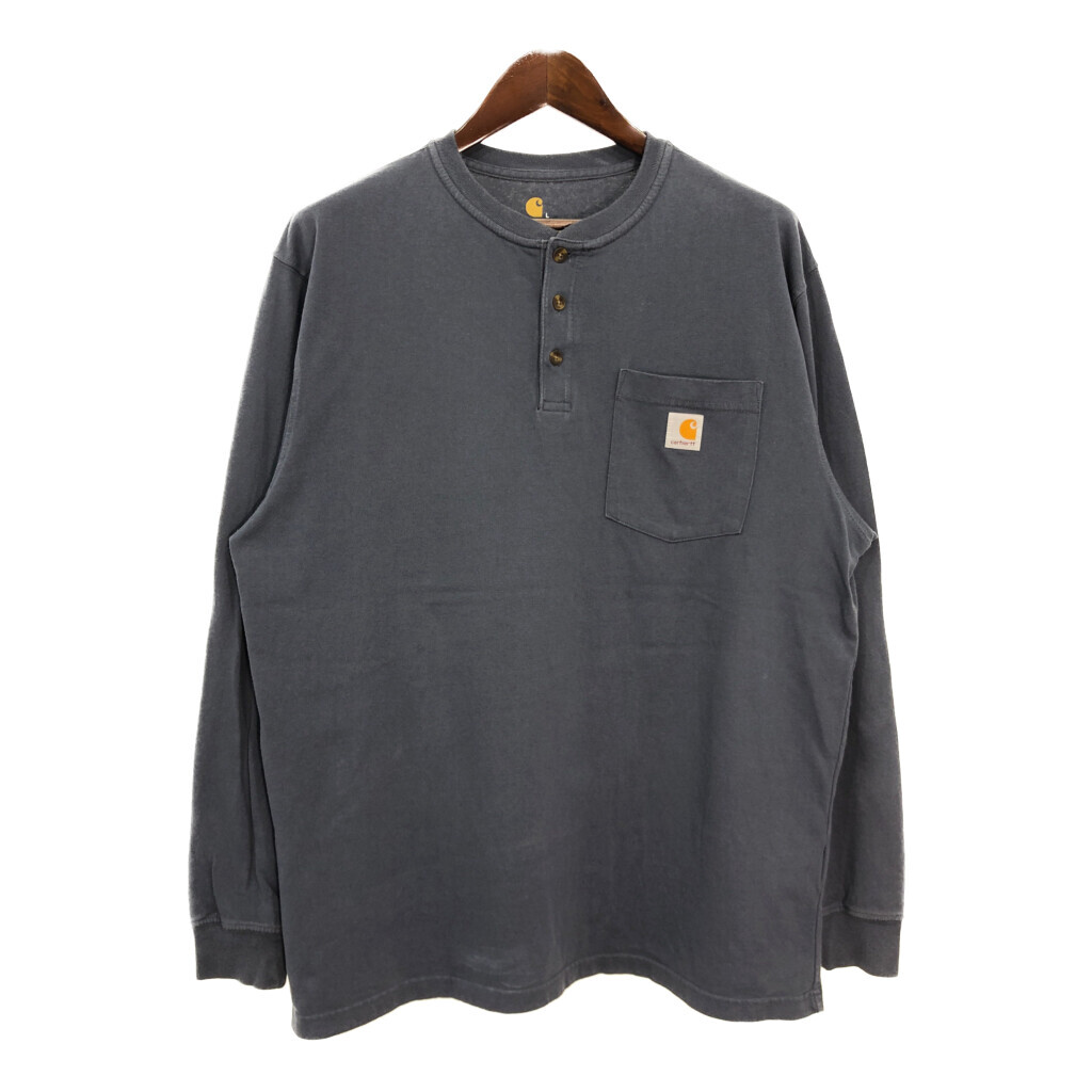 Carhartt カーハート ヘンリーネック 長袖ポケットTシャツ ネイビー(メンズ L)中古 古着 U0970拍卖