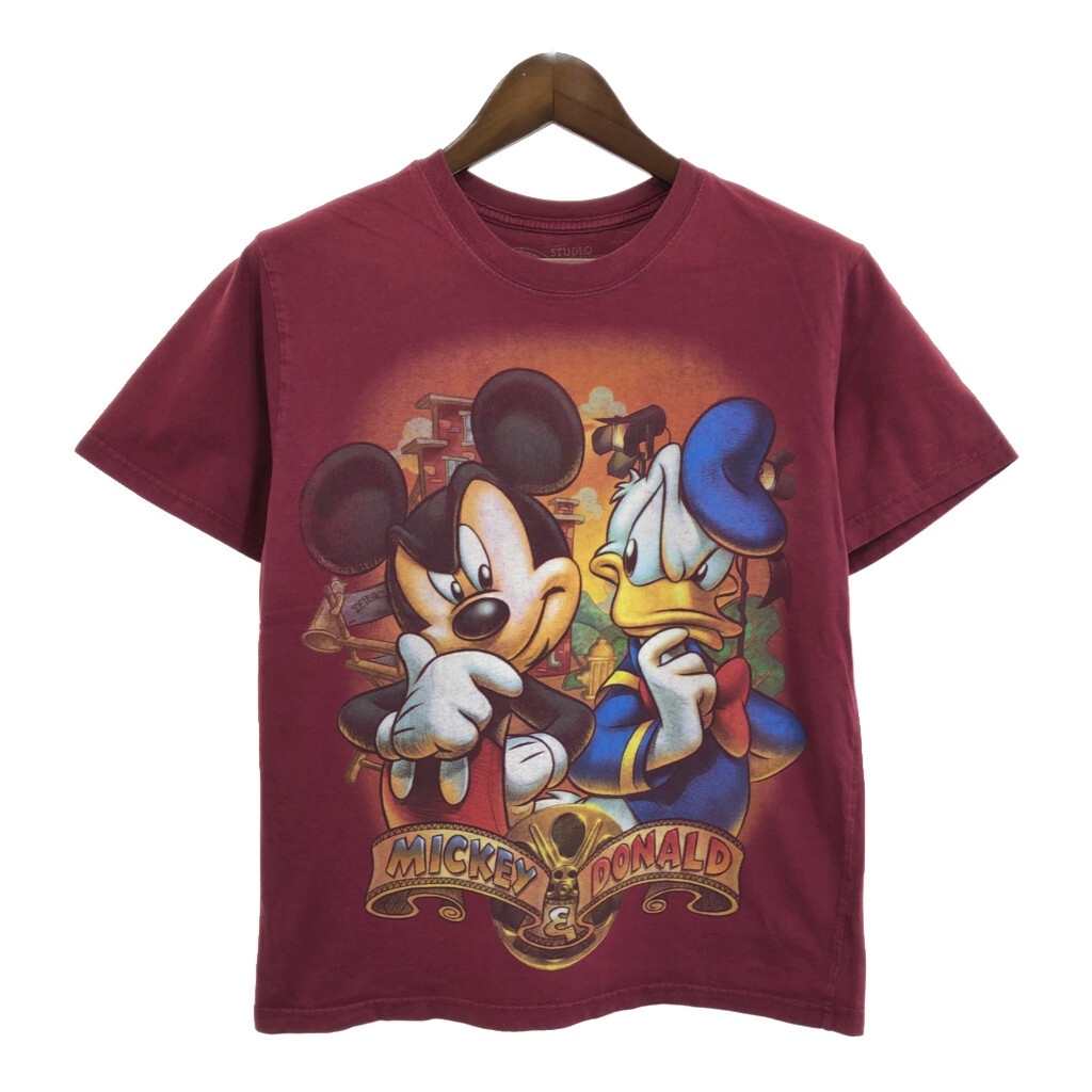 Disney ディズニー ミッキーマウス/ドナルド・ダック Tシャツ キャラクター ワインレッド(メンズ MEDIUM)中古 古着 U2213拍卖