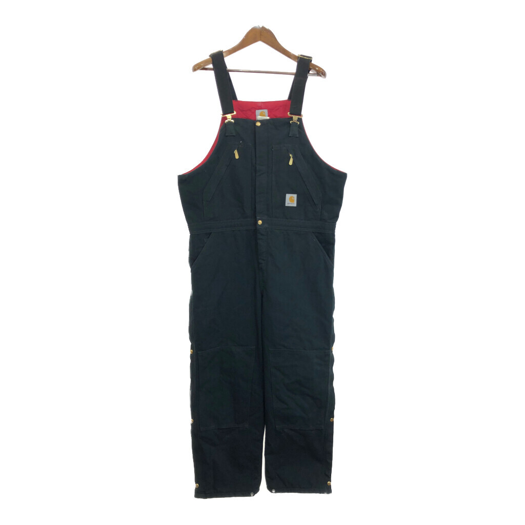 00年代 Carhartt カーハート ダック ダブルニー ビブオーバーオール 大きいサイズ ブラック(メンズ W40 L30)中古 古着 U3476拍卖