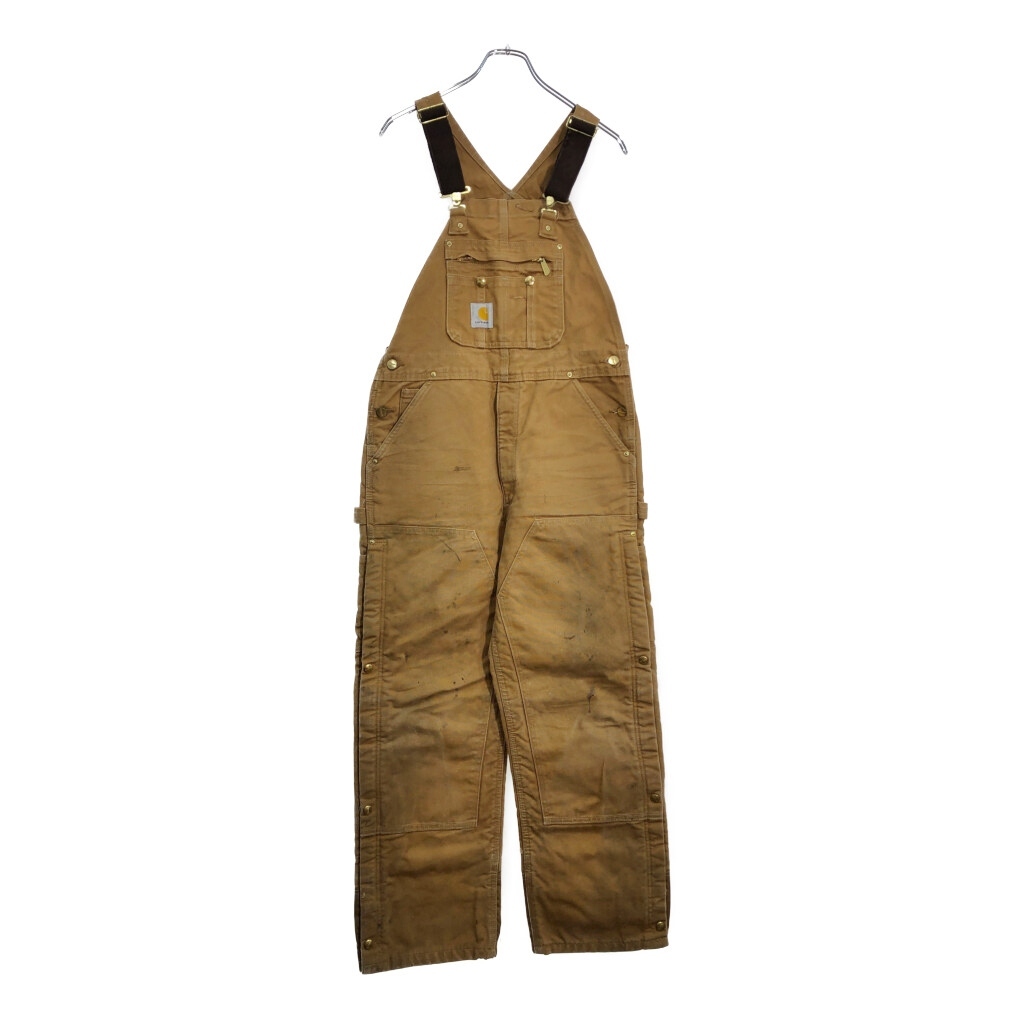 00年代 Carhartt カーハート ダック ダブルニー ビブオーバーオール ブラウン(メンズ W34 L30)中古 古着 U4245拍卖