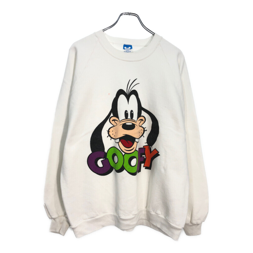 80年代 USA製 Disney ディズニー グーフィー スウェット キャラクター ホワイト(メンズ ONE SIZE)中古 古着 U7224拍卖