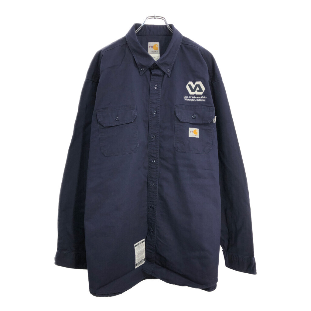 Carhartt カーハート department of veterans affairs ロゴ 刺繍 長袖ワークシャツ ネイビー(メンズ 2XL)中古 古着 U9217拍卖