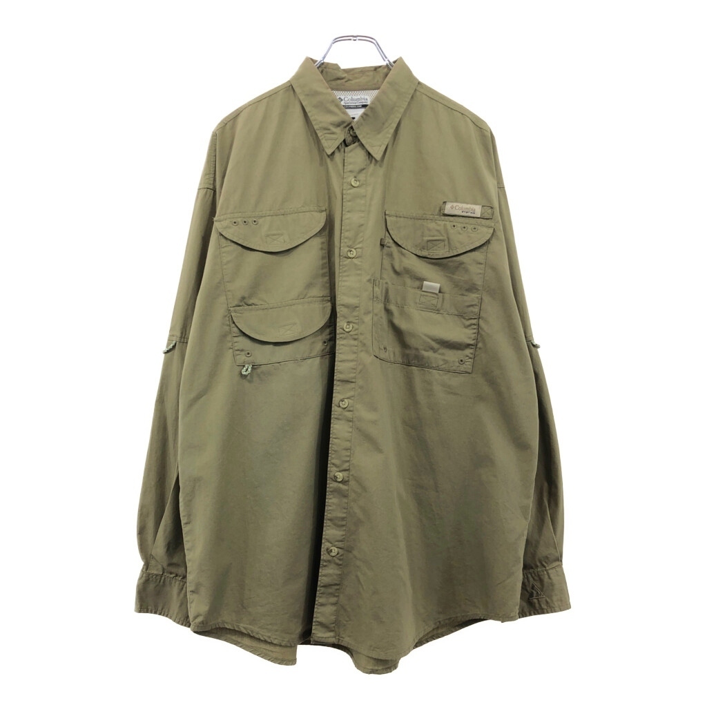 00年代 Columbia コロンビア PFG フィッシングシャツ アウトドア カーキ(メンズ L)中古 古着 U9320拍卖