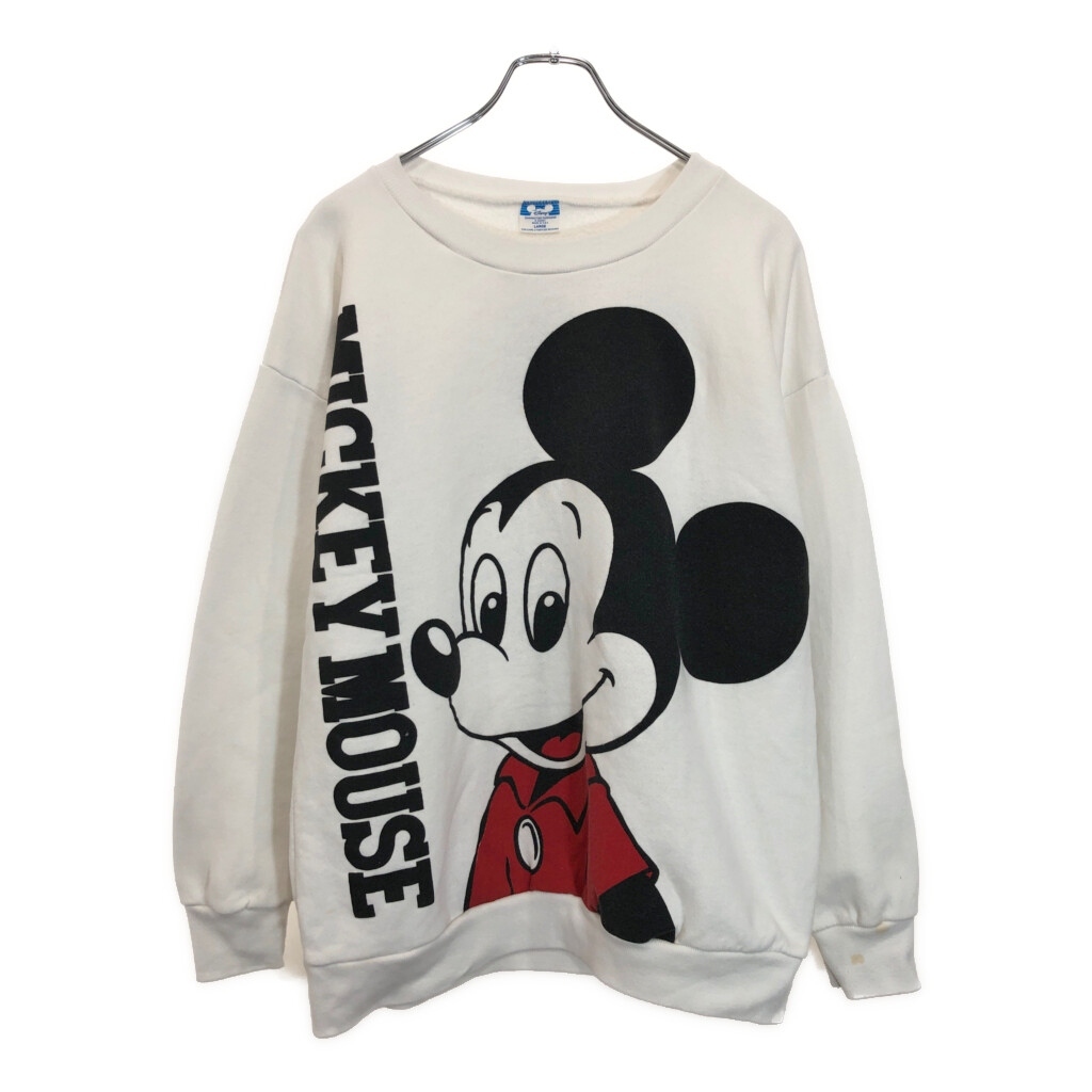 80年代 USA製 Disney ディズニー ミッキーマウス スウェット キャラクター ホワイト(メンズ LARGE)中古 古着 V0207拍卖
