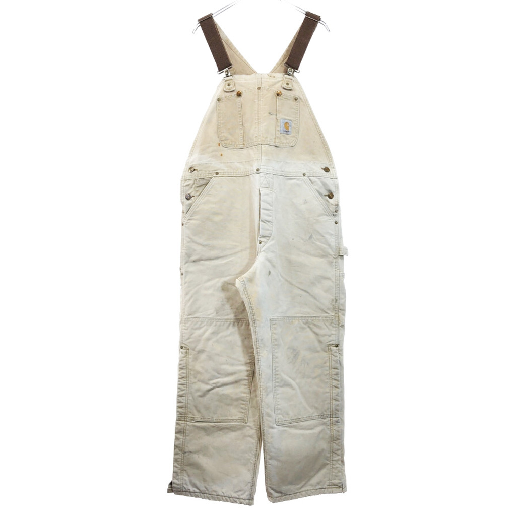 90年代 Carhartt カーハート ダック ダブルニー ビブオーバーオール ライトブラウン(メンズ W39相当)中古 古着 V0560拍卖