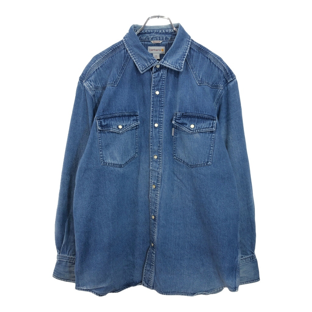 Carhartt カーハート デニム ウエスタンシャツ ブルー(メンズ XL)中古 古着 V0944拍卖