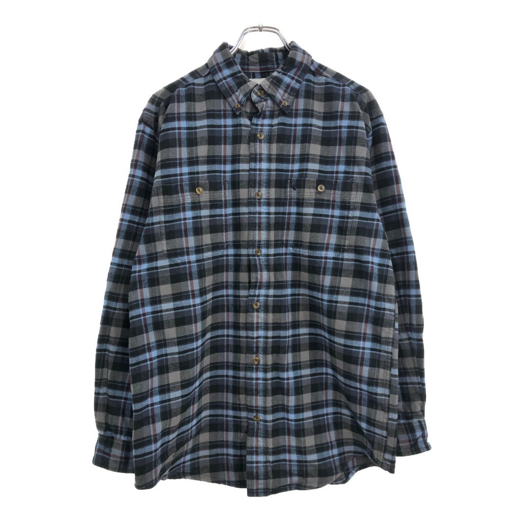 Carhartt カーハート ボタンダウン フランネルシャツ チェック ブルー(メンズ L)中古 古着 U7621拍卖
