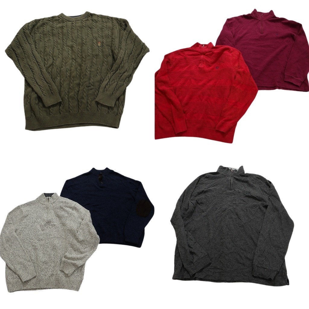 古着卸 まとめ売り チャップス CHAPS セーター 6枚セット (メンズ XL ) エルボーパッチ ハーフジップ ケーブル編み NC2887 1円スタート拍卖