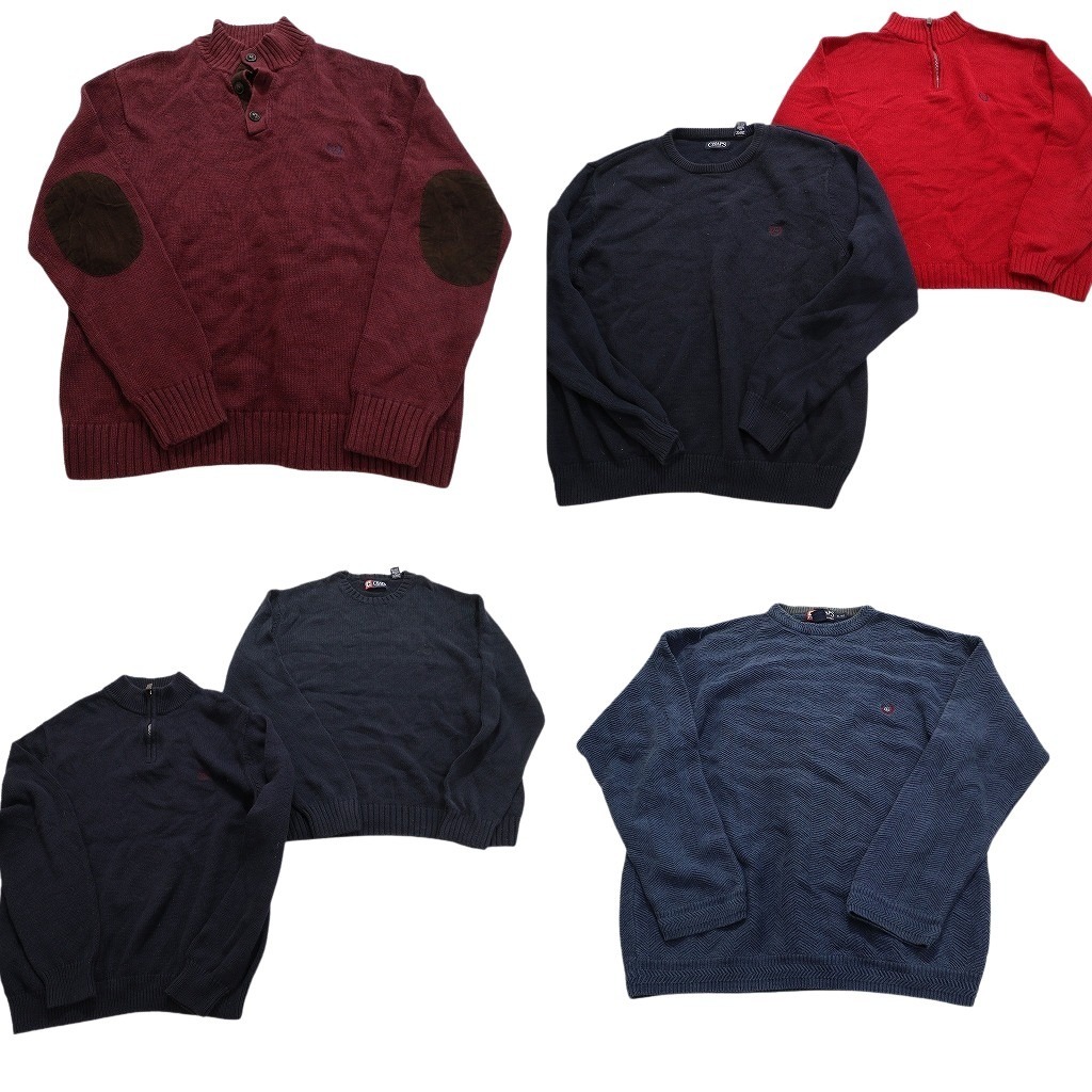 古着卸 まとめ売り チャップス CHAPS セーター 6枚セット (メンズ XL ) エルボーパッチ ヘリンボーン ハーフジップ NC2886 1円スタート拍卖
